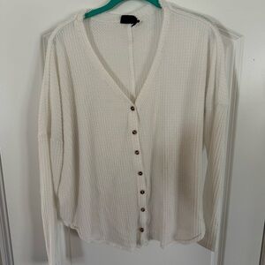 EUC Urban Outfitters Out From Under waffle knit button-up top XS white